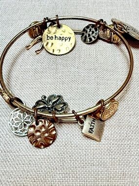 Brass and Silvertoned Charm Bracelet Be Happy, Faith, Make a Wish